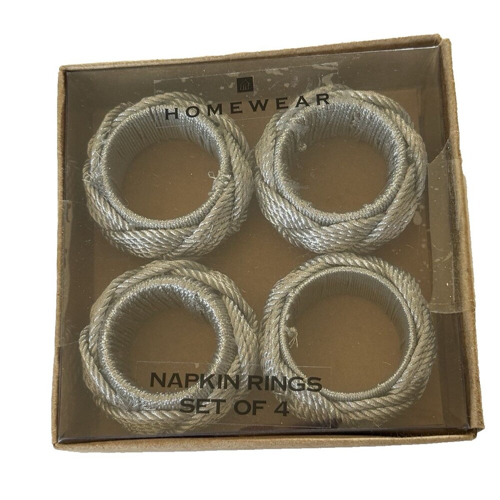 Homewear Napkin Rings Set of 4 Silver Braided Cord Nautical Beach House Summer